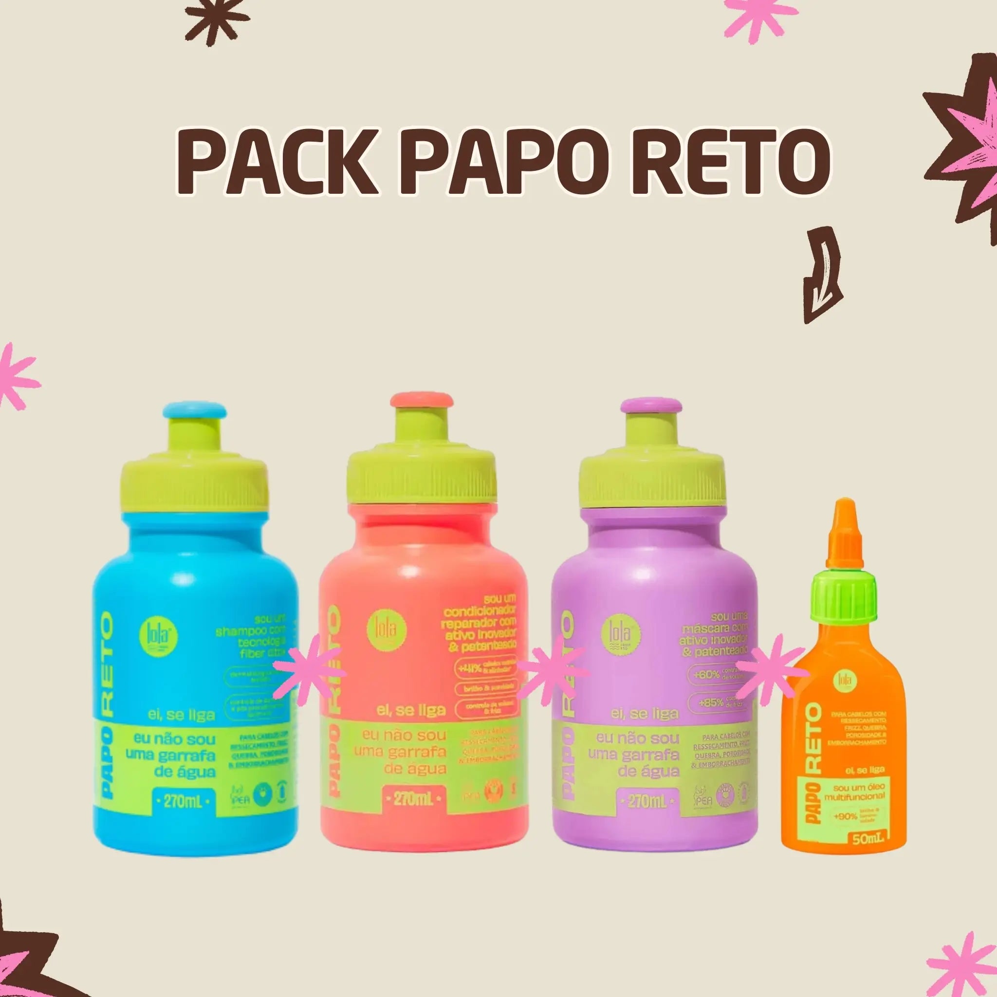 LOLA - Kit Papo Reto - Shampo 270ml + Condicionador 270ml + Máscara 270ml + Óleo 50ml